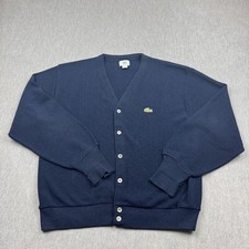 Vintage IZOD Lacoste Cardigan Men Large Blue Orlon Acrylic Knit Sweater USA Made