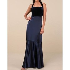 NWT Lulus Women's Mesmerizing Impression Blue Mixed Media Halter Maxi Dress M