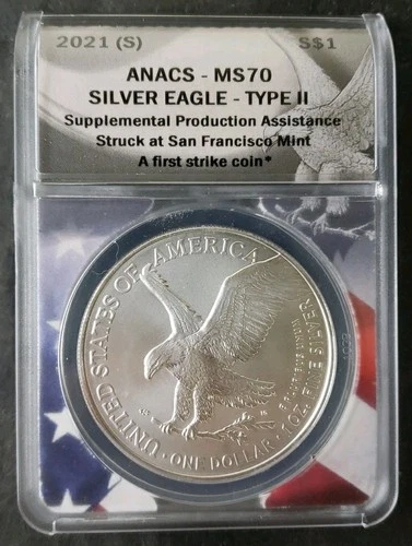 2021 (S) $1 American Silver Eagle Dollar Type 2 ANACS MS70