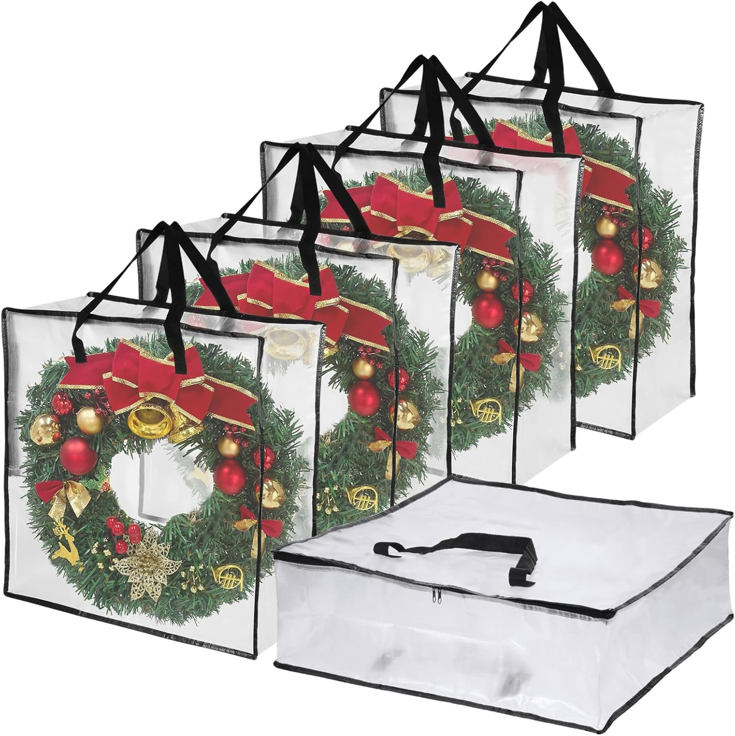 5 Pack Clear Christmas Wreath Storage Container, 26" Large Plastic Garland Conta