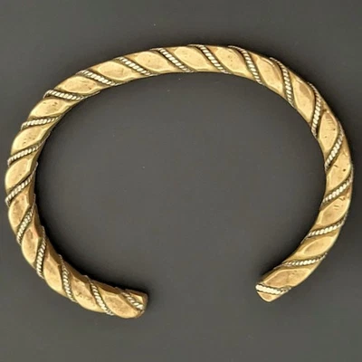 Bracelet Jonc Rigide Deux Métaux Torsadés Vintage - Photo 1/4