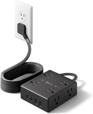 10Ft Extension Cord with Multiple Outlets, Flat Plug Power Strip Surge Protector