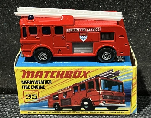 1969 Matchbox Lesney Superfast #35 Merryweather Fire Engine Mint in Box