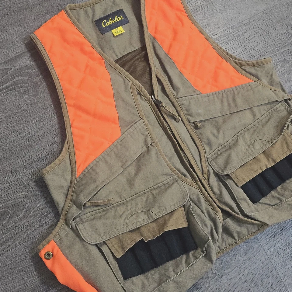 Cabelas Shooting Hunting Vest Full Zip Blaze Orange Pockets Men's Small Regular - Image 3 of 4