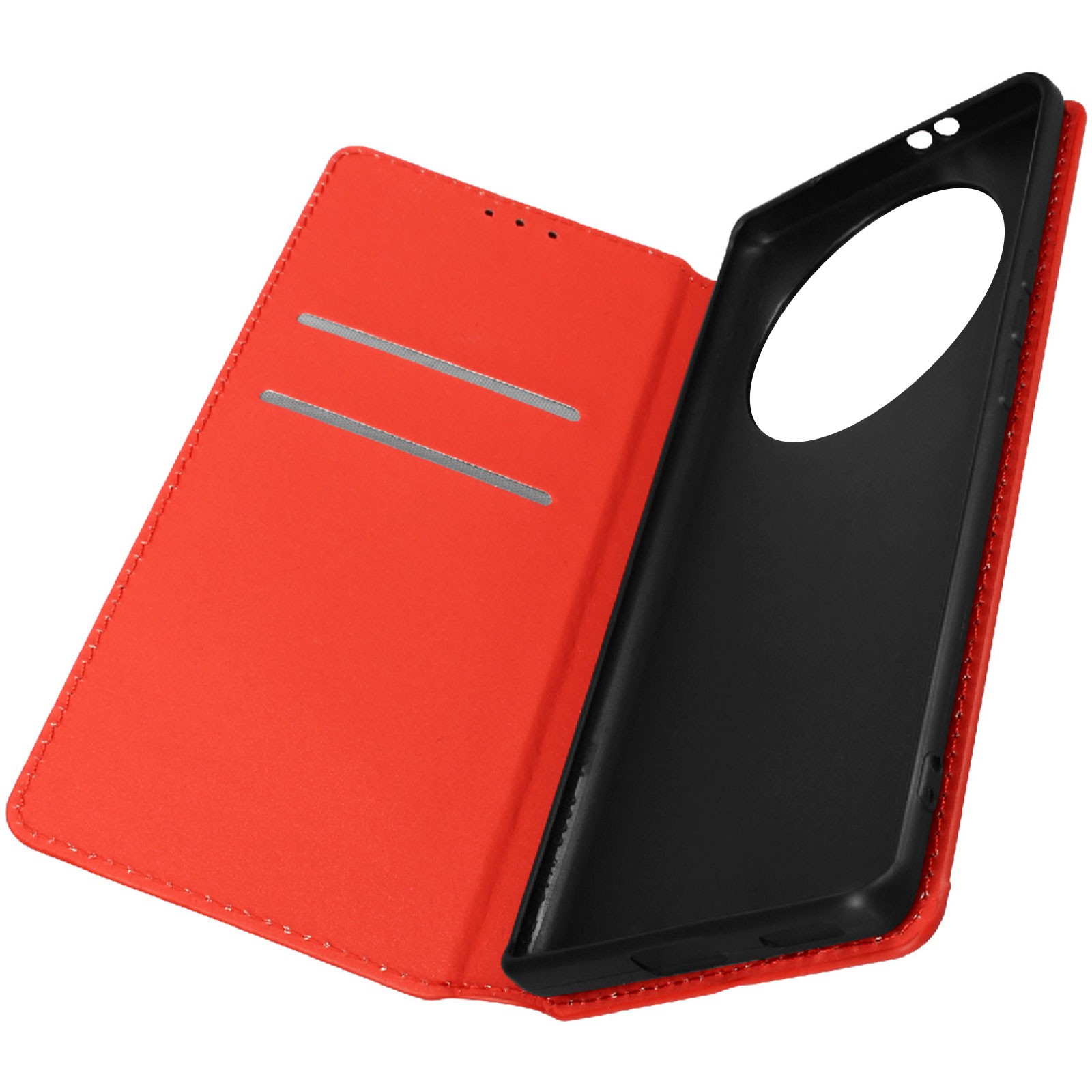 Coque Folio pour Honor Magic 5 Lite 5G en similicuir rouge haut de gamme avec clapet protecteur