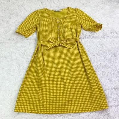 Marimekko Yellow puff sleeve printed a-line mini cotton dress tie waist