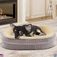 Cozy Orthopedic Dog Bed for Extra Small Breeds & Puppies - Oval Bolster Sofa