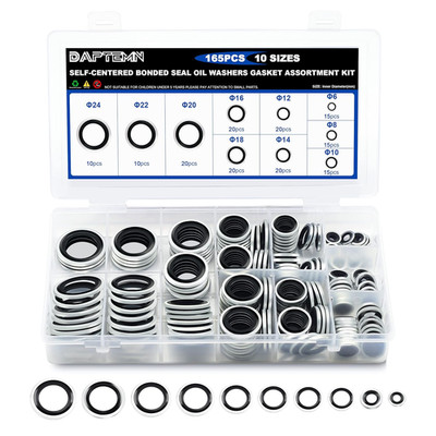 165PCS Bonded Sealing Washers, NBR Metric Zinc-Plated Steel Self-Centred Sealing