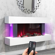 Electric Fire Large LED Fireplace Wall Mounted White Suite MDF Surround Heater