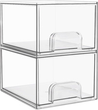 2 Pack Small Clear Stackable Storage Drawers,Acrylic Bathroom Makeup Organizer,P