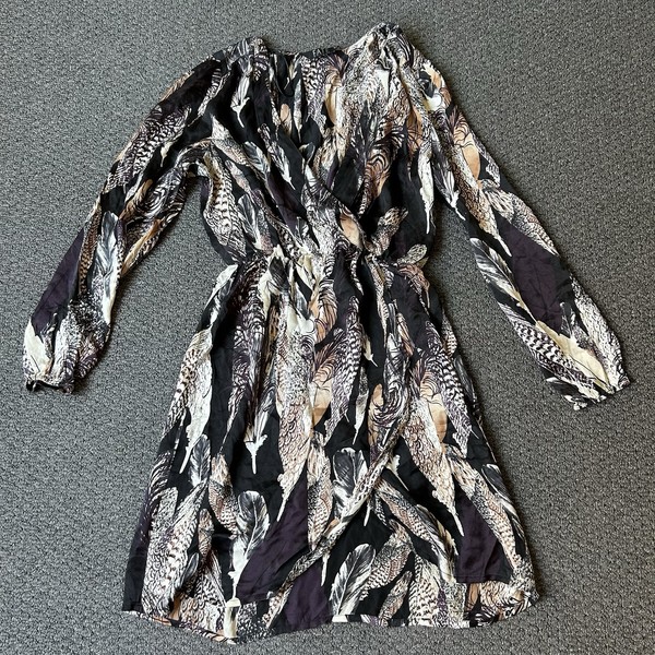 FATE Silk Maxi Dress Size 12 Women’s Long Sleeve A Line V Neck Multicoloured