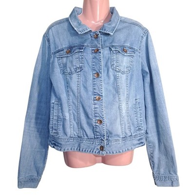Pimkie Denim Jacket Women's Blue Long Sleeve Distressed Short Casual