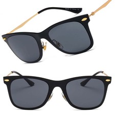 Classic Horn Rimmed Rectangle Fashion Black Gold Metal Frame Sunglasses