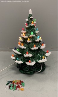 Vintage Holiday Ceramic Christmas Tree Decor W/Multicolor Bulbs