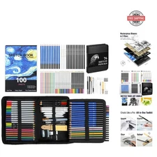 Complete 176-Piece Art Kit: Drawing Pencils, 3-Color Sketchbook & More