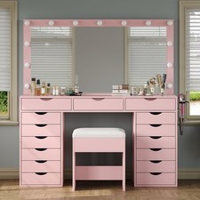 15 Drawers Vanity Desk with Power Outlet, Makeup Table with Mirror and 13 LED