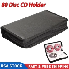 80 Disc CD DVD VCD Storage Case Holder Wallet Faux Leather Zipper Bag