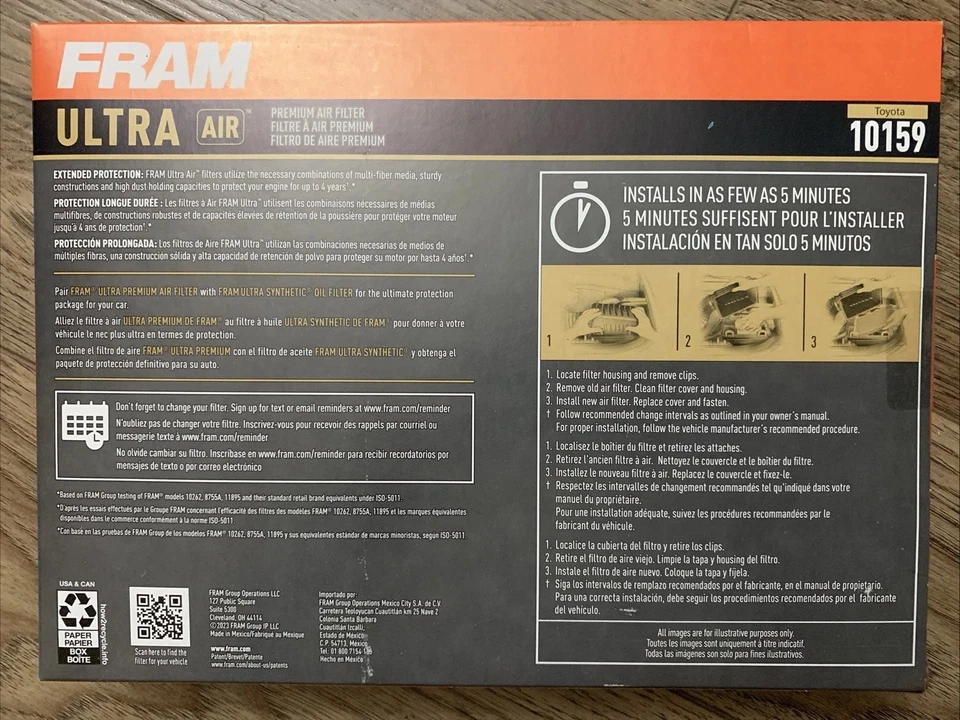 Filtro de aire Fram 10159 Ultra Premium 40K protección se adapta a Toyota Prius 2004-2009 Foto 2 de 3