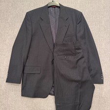 Jos A Bank Men 42R Suit Charcoal Grey Herringbone 100 Wool Pleated Cuffed 35x30