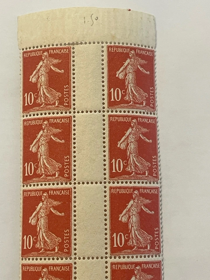 timbre N° 134 semeuse en bande feuille neuf avec gomme sans trace de charnière - Photo 3/4