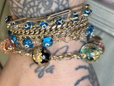 14k Gelbgold venezianisches Murano Glas Perlen Gliederarmband 14,93 g Gr.6,5 Lot #43