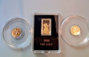Lot 3 Gold Round Bar .999 Pure Gold Gaudens Mercury Scarab Estate Sale 24k