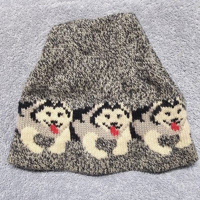 Vintage L.L. Bean Husky Dog Beanie Hat Wool Blend Knit Toboggin Winter Cap OSFM