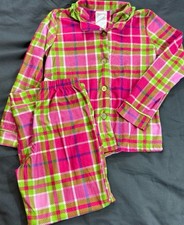 Vintage Girls Neon Pink and Green Fleece Long Sleeve Pajama Set Size 6
