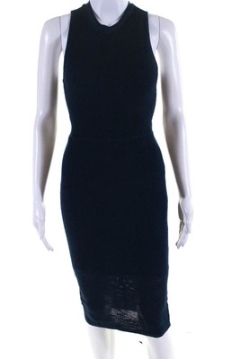 Monrow Womens Mesh Knit Cutout Back Sleeveless Midi Sheath Dress Navy Size XS