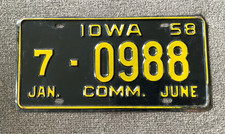 RARE 1958 IOWA COMMERCIAL HALF YEAR LICENSE PLATE ALL ORIGINAL TOUGH PLATE