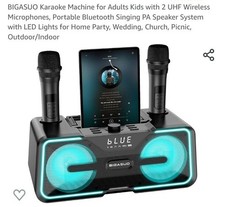 BIGASUO Karaoke Machine for Adults Kids with 2 UHF Wireless Microphones- NEW