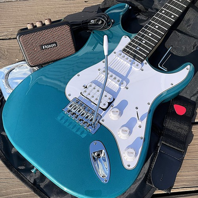 #ad Full Size Seafoam Blue Sparkle Electric Guitar Starter Package with 5 Watt Amp $108.99