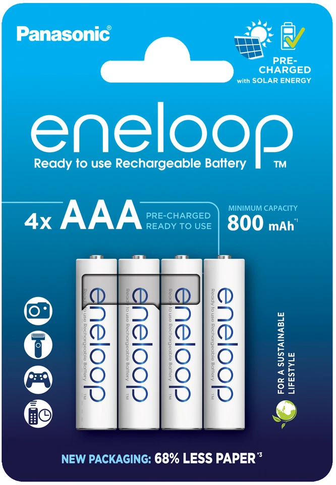 PANASONIC 4x Micro AAA Eneloop AKKU Typ BK-4MCDE MADE IN JAPAN BLISTER