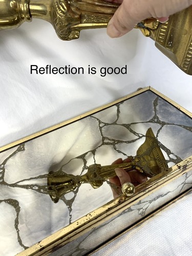 Vintage Verre Eglomise verspiegelte Schatulle Glas gold geädert Kunst Schmuck rauchig 1940er - Bild 7 von 15