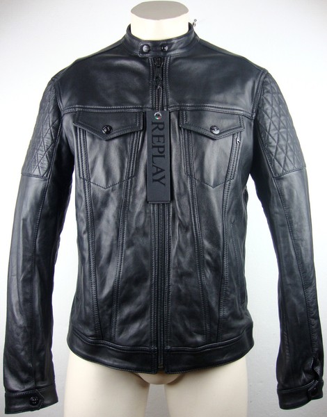Replay Leather Jacket Herren Lederjacke Jacke Gr.L Black Neu Mit Etikett-image