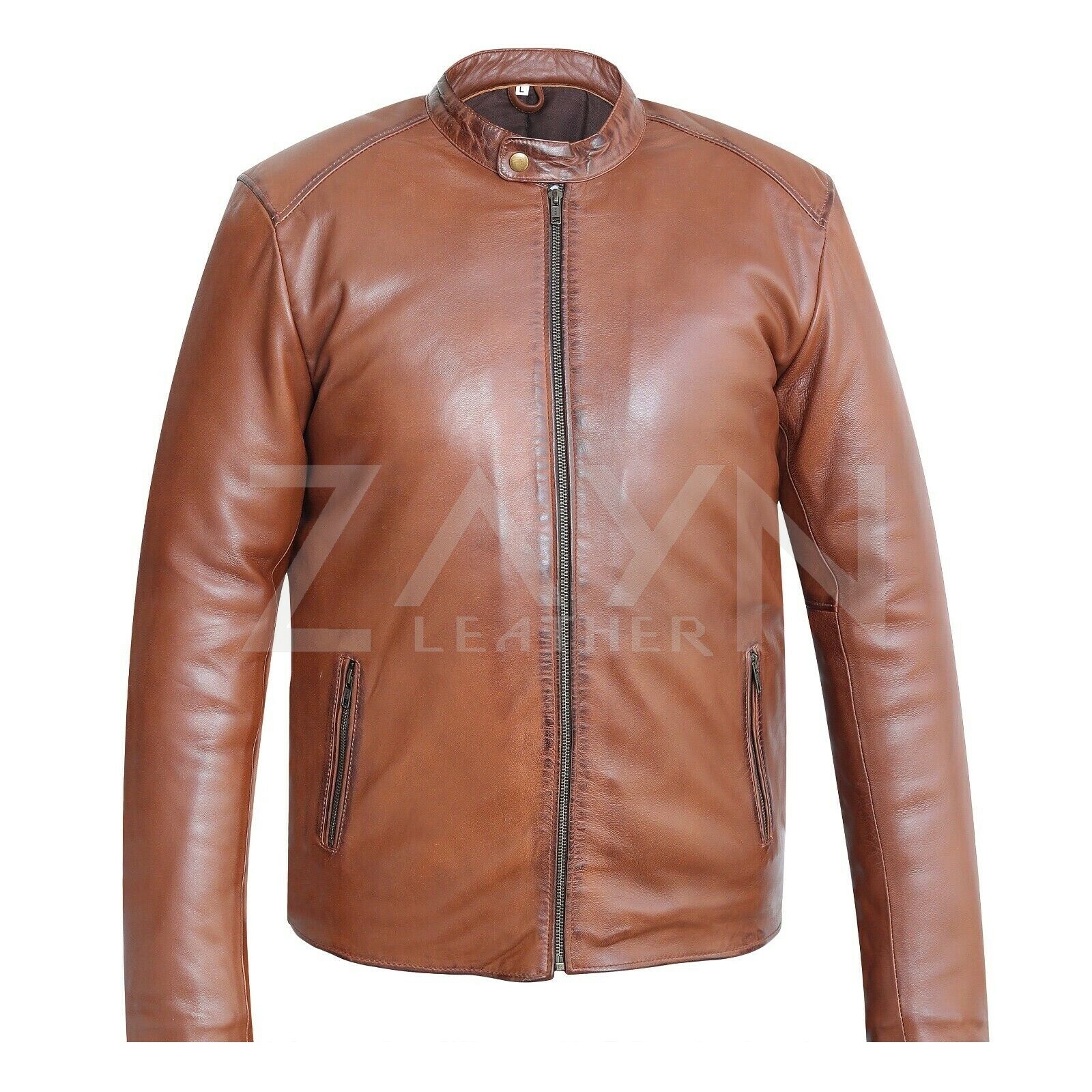 Chaqueta de cuero real para hombre Abrigo de motociclista de color marrón de ...
