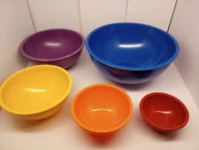 Vintage GHP 5 Nesting Mixing Serving Bowl Set | Blue Purple Yellow Orange Red