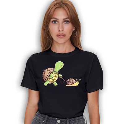 Funny Turtle & Snail T-Shirt - Animal Lover Cute Graphic Tee