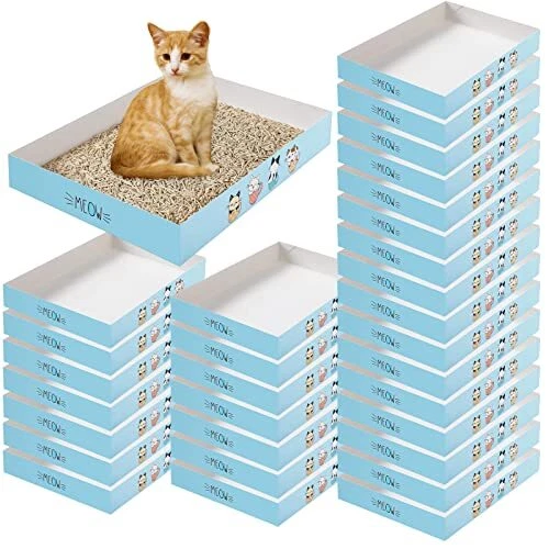 30 Pack Disposable Cat Litter Box Foldable Paper Kitty Litter Tray