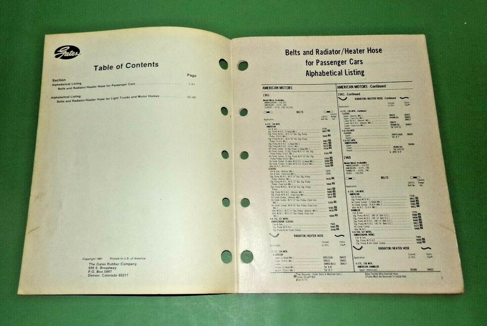 Gates Car & Light Truck Applications Years 19111961 312050 1981 Ed
