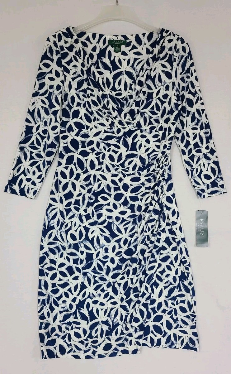 Ralph Lauren LRL Faux Wrap Surplice V-Neck Draped Stretch Jersey Dress Sz  10 | eBay