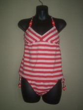 ELLA MOSS ISLA PINK RED STRIPE STRING BIKINI BOTTOM TANKINI TOP 2 PC SWIMSUIT S