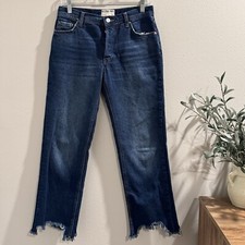 Free People Maggie Mid-Rise Straight Leg Raw Hem Cropped Button Fly Jeans 25 EUC