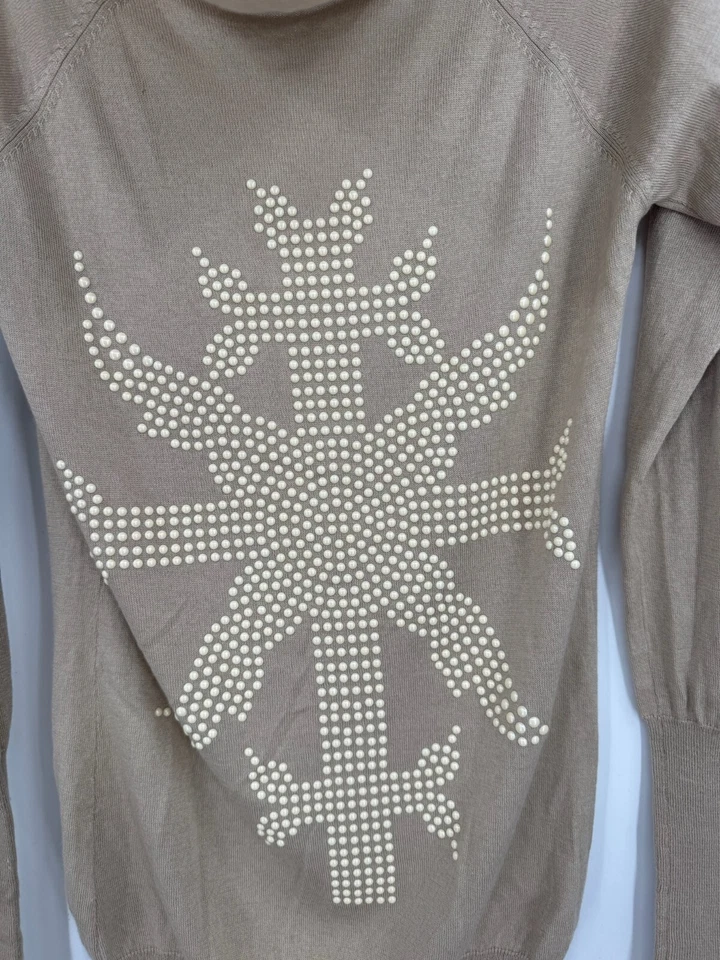 Cárdigan con Capucha Paula Thomas para TW Taupe Cashmere Seda Detalle Cuentas Talla M Foto 3 de 4