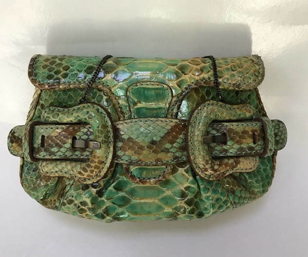 100% Auth Vintage Fendi Genuine Python Leather Mini B Baguette Handbag