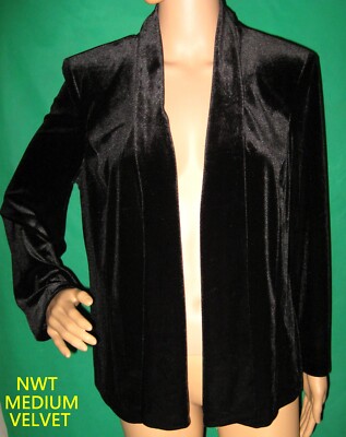 NWT M opera VELVET black ANNE KLEIN evening waist jacket open front blazer shawl
