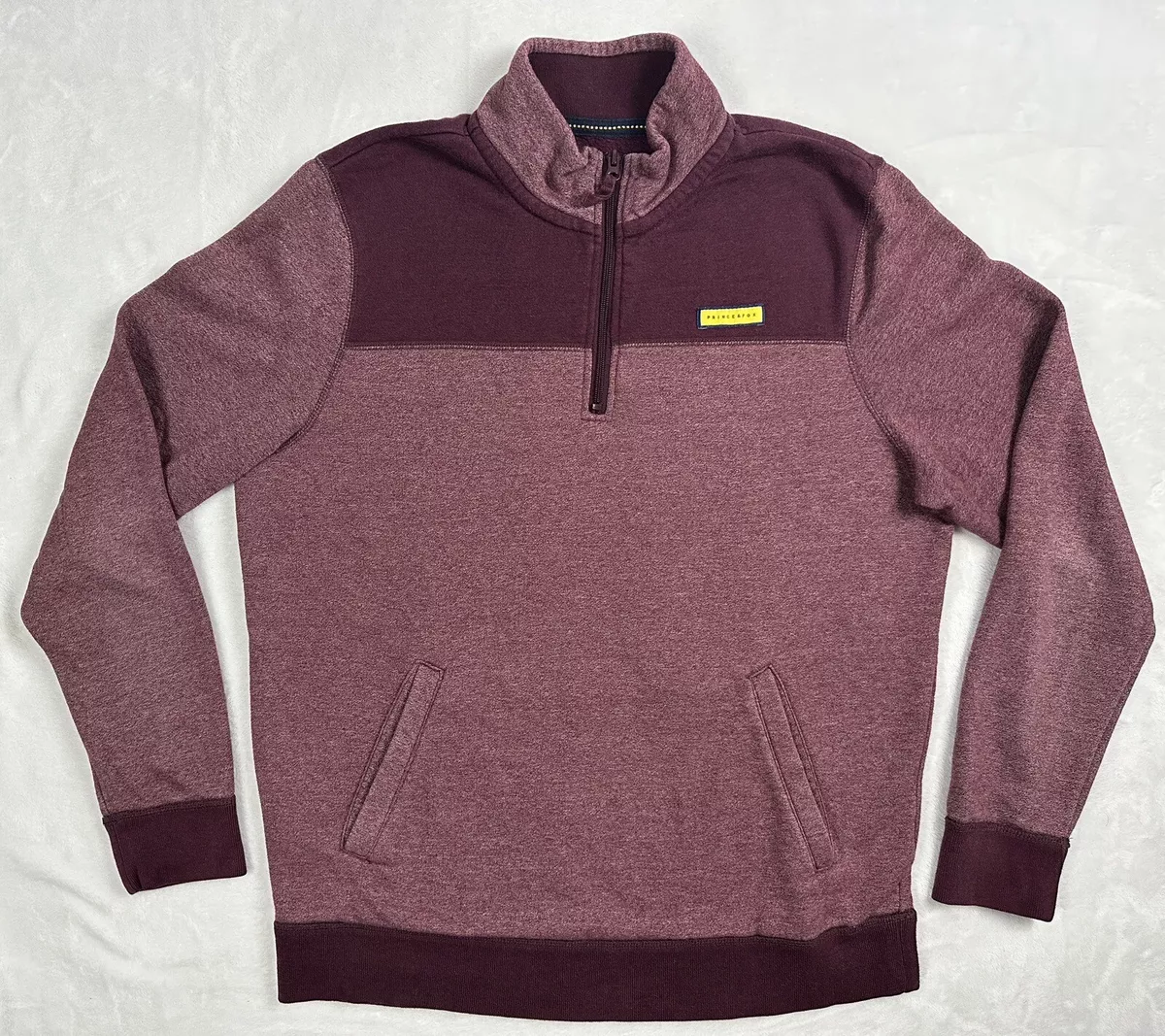 Prince Fox Mens Sweater Adult Large Purple 1 4 Zip Cotton Blend Mock Neck