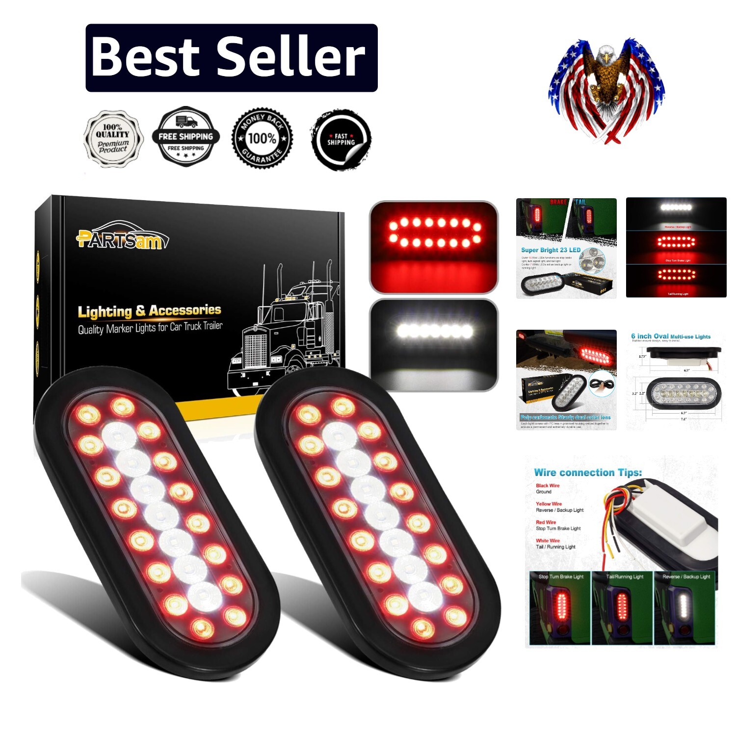 Universal 2Pcs 6.3 inch Oval LED Tail Lights for Trailers & Trucks – Waterproof