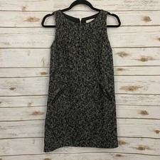 Loft Black Tweed Faux Leather Trim Sleeveless Career Shift Dress Wool 2 Petite