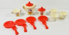 Vintage Turn  n Serve Hello Kitty Plastic Tea Set Kids Toy Pitcher Cups Plates